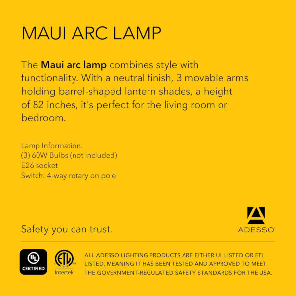 Adesso Maui Arc Floor Lamp with 3 Movable Shades & Adjustable Height- Perfect Lighting for Bedroom, Living Room and Corner Decor, Antique Bronze