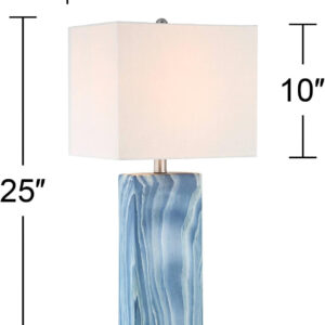 360 Lighting Connie Modern Table Lamps 25" Tall Set of 2 with USB Charging Ports Dimmers Blue Faux Marble White Rectangular Shade for Bedroom Living Room House Desk Bedside Nightstand Office