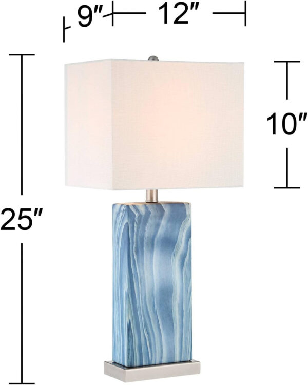360 Lighting Connie Modern Table Lamps 25" Tall Set of 2 with USB Charging Ports Dimmers Blue Faux Marble White Rectangular Shade for Bedroom Living Room House Desk Bedside Nightstand Office
