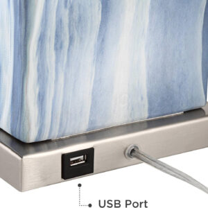 360 Lighting Connie Modern Table Lamps 25" Tall Set of 2 with USB Charging Ports Dimmers Blue Faux Marble White Rectangular Shade for Bedroom Living Room House Desk Bedside Nightstand Office