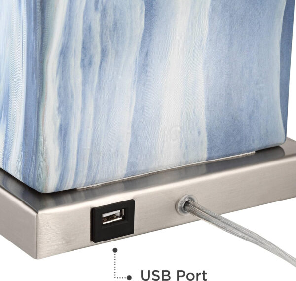 360 Lighting Connie Modern Table Lamps 25" Tall Set of 2 with USB Charging Ports Dimmers Blue Faux Marble White Rectangular Shade for Bedroom Living Room House Desk Bedside Nightstand Office