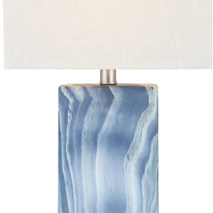 360 Lighting Connie Modern Table Lamps 25" Tall Set of 2 with USB Charging Ports Dimmers Blue Faux Marble White Rectangular Shade for Bedroom Living Room House Desk Bedside Nightstand Office