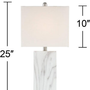 360 Lighting Connie Modern Table Lamps 25" Tall Set of 2 with USB Charging Ports Dimmers Blue Faux Marble White Rectangular Shade for Bedroom Living Room House Desk Bedside Nightstand Office