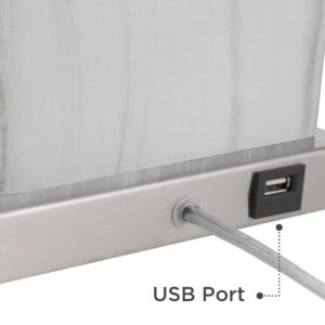 360 Lighting Connie Modern Table Lamps 25" Tall Set of 2 with USB Charging Ports Dimmers Blue Faux Marble White Rectangular Shade for Bedroom Living Room House Desk Bedside Nightstand Office