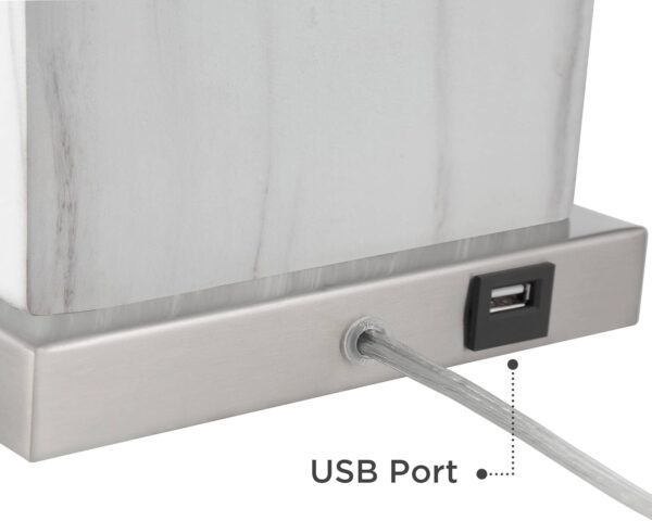 360 Lighting Connie Modern Table Lamps 25" Tall Set of 2 with USB Charging Ports Dimmers Blue Faux Marble White Rectangular Shade for Bedroom Living Room House Desk Bedside Nightstand Office