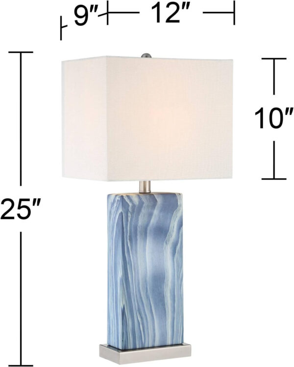 360 Lighting Connie Modern Table Lamps 25" Tall Set of 2 with USB Charging Ports Dimmers Blue Faux Marble White Rectangular Shade for Bedroom Living Room House Desk Bedside Nightstand Office