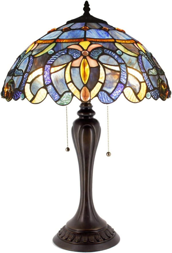 WERFACTORY Tiffany Lamp Blue Purple Cloud Stained Glass Style Table Lamp 16X16X24 Inches Desk Bedside Reading Light Resin Base Decor Bedroom Living Room Home Office S558 Series
