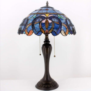WERFACTORY Tiffany Lamp Blue Purple Cloud Stained Glass Style Table Lamp 16X16X24 Inches Desk Bedside Reading Light Resin Base Decor Bedroom Living Room Home Office S558 Series