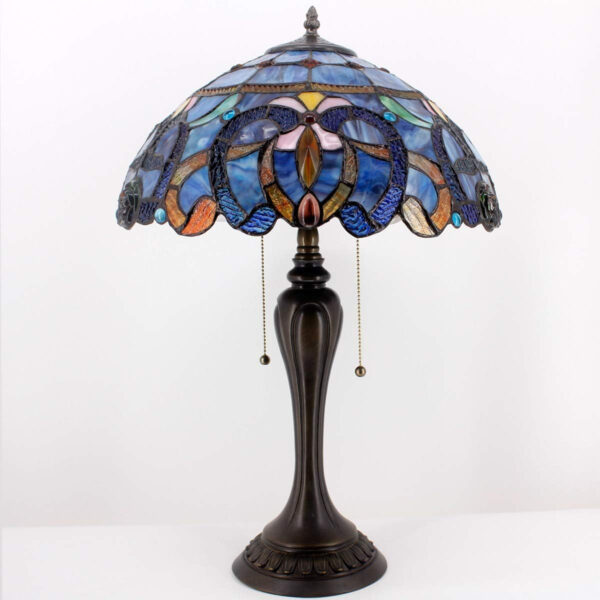 WERFACTORY Tiffany Lamp Blue Purple Cloud Stained Glass Style Table Lamp 16X16X24 Inches Desk Bedside Reading Light Resin Base Decor Bedroom Living Room Home Office S558 Series