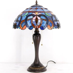 WERFACTORY Tiffany Lamp Blue Purple Cloud Stained Glass Style Table Lamp 16X16X24 Inches Desk Bedside Reading Light Resin Base Decor Bedroom Living Room Home Office S558 Series