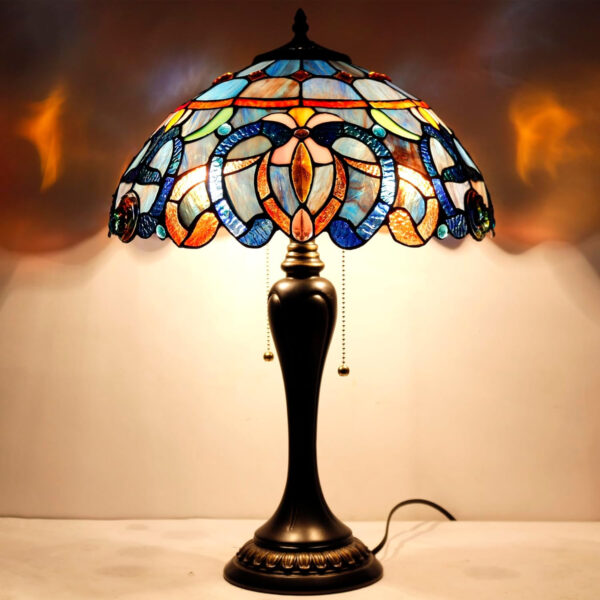 WERFACTORY Tiffany Lamp Blue Purple Cloud Stained Glass Style Table Lamp 16X16X24 Inches Desk Bedside Reading Light Resin Base Decor Bedroom Living Room Home Office S558 Series