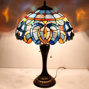 WERFACTORY Tiffany Lamp Blue Purple Cloud Stained Glass Style Table Lamp 16X16X24 Inches Desk Bedside Reading Light Resin Base Decor Bedroom Living Room Home Office S558 Series