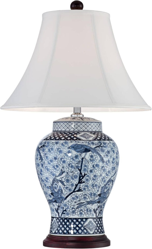 Shonna Asian Chinese Ginger Jar Table Lamp 27" Tall Porcelain Blue White Bird and Branch Bell Shade Decor for Living Room Bedroom House Bedside Nightstand Home Office Entryway - Barnes and Ivy