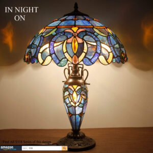 WERFACTORY Tiffany Style Table Lamp Blue Purple Cloudy Stained Glass Mother-Daughter Vase Lamp 16X16X24 Inches Desk Reading Light Decor Bedroom Living Room Home Office S558 Series