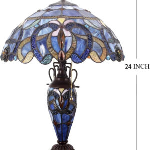 WERFACTORY Tiffany Style Table Lamp Blue Purple Cloudy Stained Glass Mother-Daughter Vase Lamp 16X16X24 Inches Desk Reading Light Decor Bedroom Living Room Home Office S558 Series
