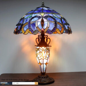 WERFACTORY Tiffany Style Table Lamp Blue Purple Cloudy Stained Glass Mother-Daughter Vase Lamp 16X16X24 Inches Desk Reading Light Decor Bedroom Living Room Home Office S558 Series