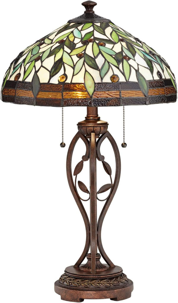 Robert Louis Tiffany Traditional Tiffany Style Table Lamp 26" High Blossoming Bronze Brown Leaf and Vine Antique Glass Shade Decor for Living Room Bedroom House Bedside Nightstand Home Office