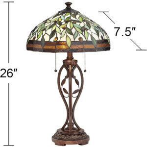 Robert Louis Tiffany Traditional Tiffany Style Table Lamp 26" High Blossoming Bronze Brown Leaf and Vine Antique Glass Shade Decor for Living Room Bedroom House Bedside Nightstand Home Office