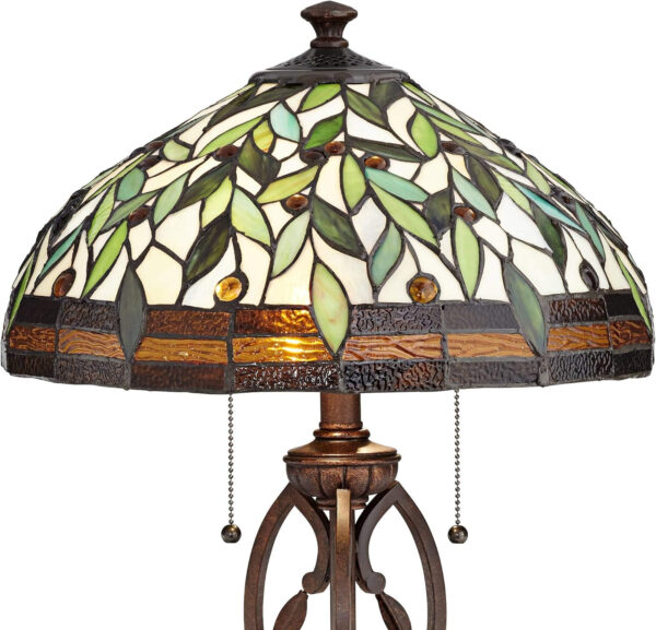 Robert Louis Tiffany Traditional Tiffany Style Table Lamp 26" High Blossoming Bronze Brown Leaf and Vine Antique Glass Shade Decor for Living Room Bedroom House Bedside Nightstand Home Office