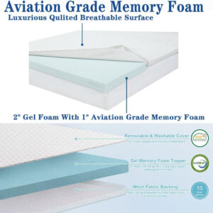 688851d615595bc46989db67683e6e19d866c7e69a84c4109fd8a.jpg 3 Inch Memory Foam Mattress Topper with Removable Soft Cover, Cooling Mattress Topper with Ventilated Design Comfort Body Support and Pressure Relief (60x80inch, Queen)