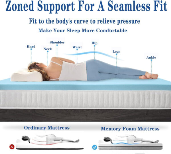 688851d78e242213f8474f67d1560a2b06130d6389752d7f549c7.jpg 3 Inch Memory Foam Mattress Topper with Removable Soft Cover, Cooling Mattress Topper with Ventilated Design Comfort Body Support and Pressure Relief (60x80inch, Queen)