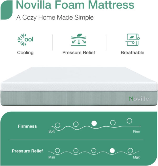 Novilla Queen Size Mattress, 12 Inch Gel Memory Foam Mattress for Cool Night & Pressure Relief, Medium Plush Feel with Motion Isolating, Bliss