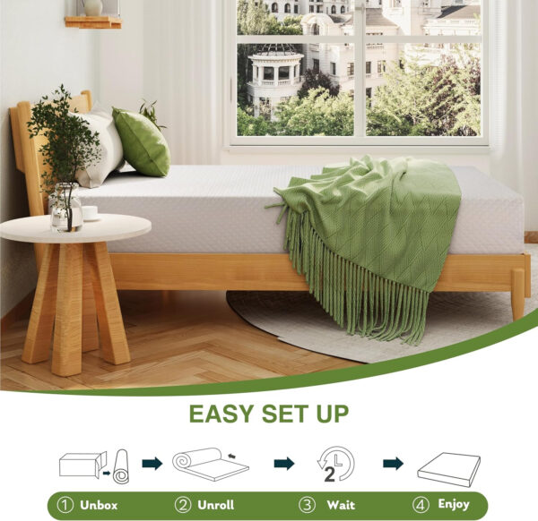 68885346dacd1174028497af534e1f76839594db4f476559fee77.jpg 8 Inch Twin Mattress, Memory Foam Mattress with Cooling Green Tea Gel, Relieve Pressure with Medium Firm Support, CertiPUR-US Certified, 75''L x 38''W, White