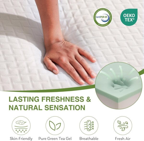 68885349ba95cb787d4d422821789321309d96846d3aff90c3ce3.jpg 8 Inch Twin Mattress, Memory Foam Mattress with Cooling Green Tea Gel, Relieve Pressure with Medium Firm Support, CertiPUR-US Certified, 75''L x 38''W, White