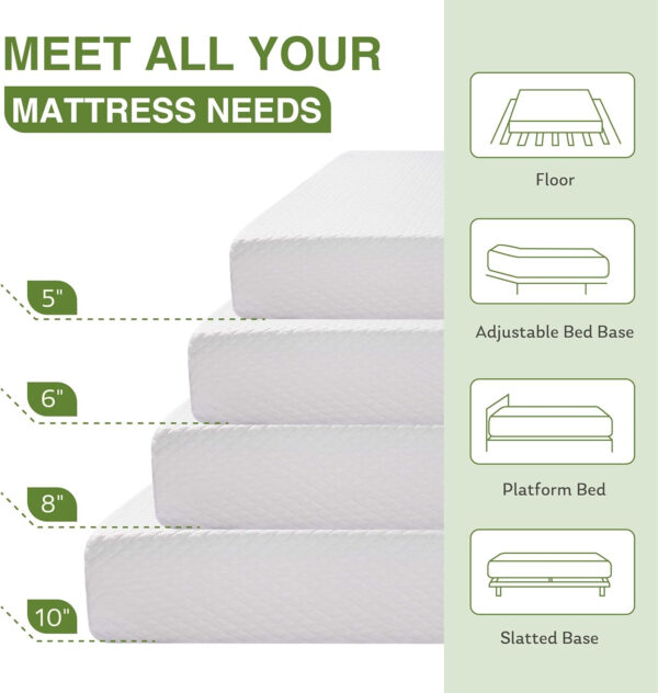68885358f33fd1cccd077fb68c4841e8d51e580b2fbc42976ee63.jpg 8 Inch Twin Mattress, Memory Foam Mattress with Cooling Green Tea Gel, Relieve Pressure with Medium Firm Support, CertiPUR-US Certified, 75''L x 38''W, White