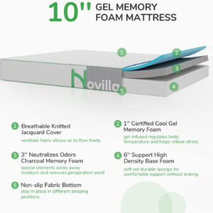 Novilla Full Size Mattress, 5 Inch Mattress Full Size Memory Foam with Gel-Infused & Airflow Wave-Cut Foam for Cool Touch & Pressure Relieving Mattresses in a Box CertiPUR-US Certified