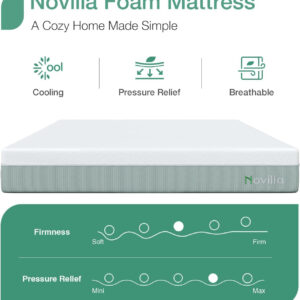 Novilla Queen Size Mattress, 12 Inch Gel Memory Foam Mattress for Cool Night & Pressure Relief, Medium Plush Feel with Motion Isolating, Bliss