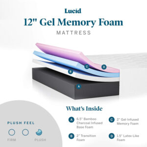 LUCID 12 Inch Memory Foam Mattress - Medium Feel - Memory Foam Infused with Bamboo Charcoal - Gel Infusions - CertiPUR-US Certified - Breathable - Full
