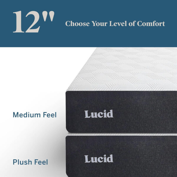 LUCID 12 Inch Memory Foam Mattress - Medium Feel - Memory Foam Infused with Bamboo Charcoal - Gel Infusions - CertiPUR-US Certified - Breathable - Full