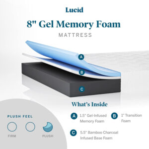 LUCID 12 Inch Memory Foam Mattress - Medium Feel - Memory Foam Infused with Bamboo Charcoal - Gel Infusions - CertiPUR-US Certified - Breathable - Full