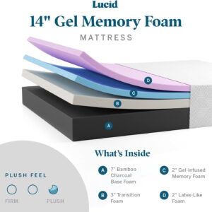 LUCID 12 Inch Memory Foam Mattress - Medium Feel - Memory Foam Infused with Bamboo Charcoal - Gel Infusions - CertiPUR-US Certified - Breathable - Full