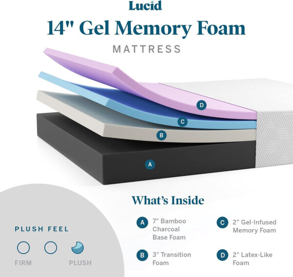 LUCID 12 Inch Memory Foam Mattress - Medium Feel - Memory Foam Infused with Bamboo Charcoal - Gel Infusions - CertiPUR-US Certified - Breathable - Full