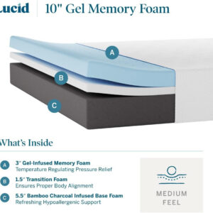 LUCID 12 Inch Memory Foam Mattress - Medium Feel - Memory Foam Infused with Bamboo Charcoal - Gel Infusions - CertiPUR-US Certified - Breathable - Full