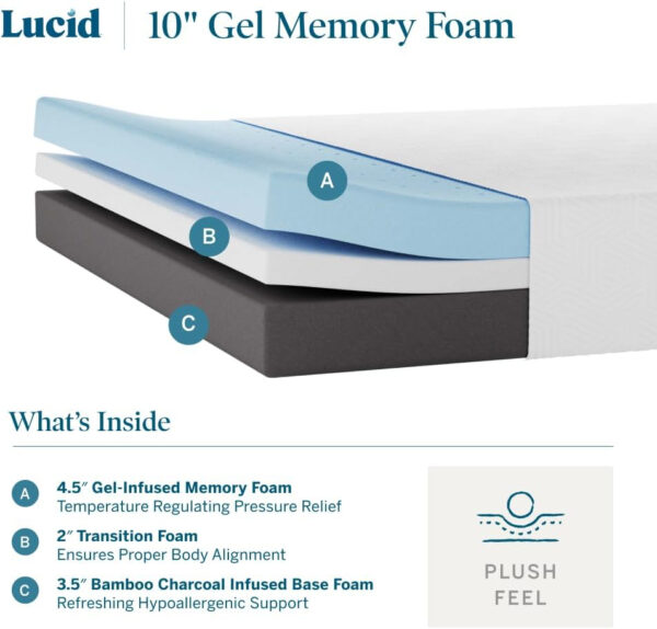 LUCID 12 Inch Memory Foam Mattress - Medium Feel - Memory Foam Infused with Bamboo Charcoal - Gel Infusions - CertiPUR-US Certified - Breathable - Full