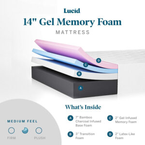 LUCID 12 Inch Memory Foam Mattress - Medium Feel - Memory Foam Infused with Bamboo Charcoal - Gel Infusions - CertiPUR-US Certified - Breathable - Full