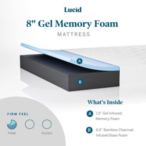 LUCID 12 Inch Memory Foam Mattress - Medium Feel - Memory Foam Infused with Bamboo Charcoal - Gel Infusions - CertiPUR-US Certified - Breathable - Full