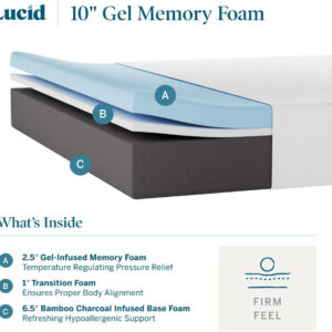LUCID 12 Inch Memory Foam Mattress - Medium Feel - Memory Foam Infused with Bamboo Charcoal - Gel Infusions - CertiPUR-US Certified - Breathable - Full
