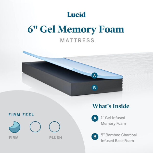 LUCID 12 Inch Memory Foam Mattress - Medium Feel - Memory Foam Infused with Bamboo Charcoal - Gel Infusions - CertiPUR-US Certified - Breathable - Full