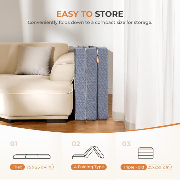 688859e0937c539de983febbc1d478677e19349786b8cbf86204e.jpg Sweetnight Tri Folding Mattress - 4-inch Single Size Foldable Mattress with a Collapsible and Washable Cover | Medium-Firm with Non-Slip Design | Suitable for RV Travel, Camping, Guest