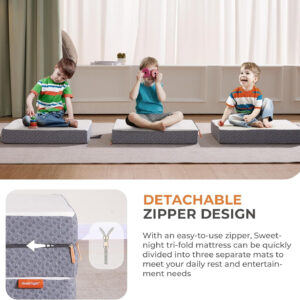 688859e23d75646ca94007507c16e8bba42c4d8ad3c8f828f9081.jpg Sweetnight Tri Folding Mattress - 4-inch Single Size Foldable Mattress with a Collapsible and Washable Cover | Medium-Firm with Non-Slip Design | Suitable for RV Travel, Camping, Guest