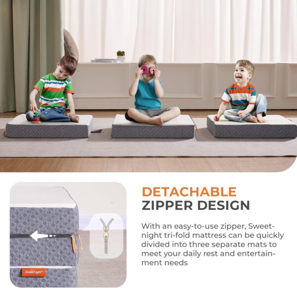688859e23d75646ca94007507c16e8bba42c4d8ad3c8f828f9081.jpg Sweetnight Tri Folding Mattress - 4-inch Single Size Foldable Mattress with a Collapsible and Washable Cover | Medium-Firm with Non-Slip Design | Suitable for RV Travel, Camping, Guest
