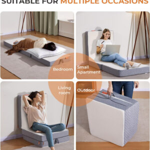 688859e3c3871a3c283a2b14f83b76a5f21c957ca9871c4d00392.jpg Sweetnight Tri Folding Mattress - 4-inch Single Size Foldable Mattress with a Collapsible and Washable Cover | Medium-Firm with Non-Slip Design | Suitable for RV Travel, Camping, Guest