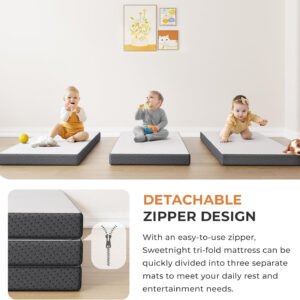 688859ed8cd7f4e5cc9a85b69af692763e35a1056036d29f4701c.jpg Sweetnight Tri Folding Mattress - 4-inch Single Size Foldable Mattress with a Collapsible and Washable Cover | Medium-Firm with Non-Slip Design | Suitable for RV Travel, Camping, Guest