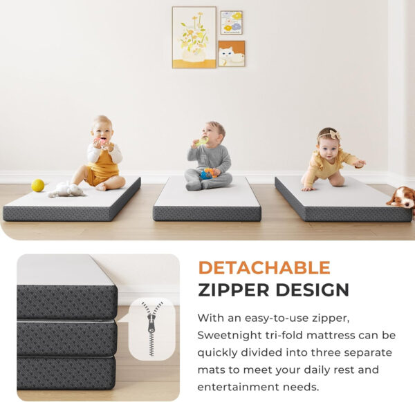 688859ed8cd7f4e5cc9a85b69af692763e35a1056036d29f4701c.jpg Sweetnight Tri Folding Mattress - 4-inch Single Size Foldable Mattress with a Collapsible and Washable Cover | Medium-Firm with Non-Slip Design | Suitable for RV Travel, Camping, Guest