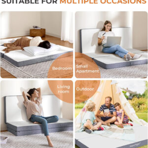 688859ef366ec6dca0775bcf4938840f2f6ef7ac36c75c58eb2d8.jpg Sweetnight Tri Folding Mattress - 4-inch Single Size Foldable Mattress with a Collapsible and Washable Cover | Medium-Firm with Non-Slip Design | Suitable for RV Travel, Camping, Guest