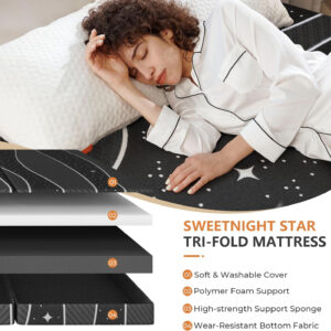 688859ff8aab38eb5ae42b84f97e1c20c307a1dc13af5f8891642.jpg Sweetnight Tri Folding Mattress - 4-inch Single Size Foldable Mattress with a Collapsible and Washable Cover | Medium-Firm with Non-Slip Design | Suitable for RV Travel, Camping, Guest